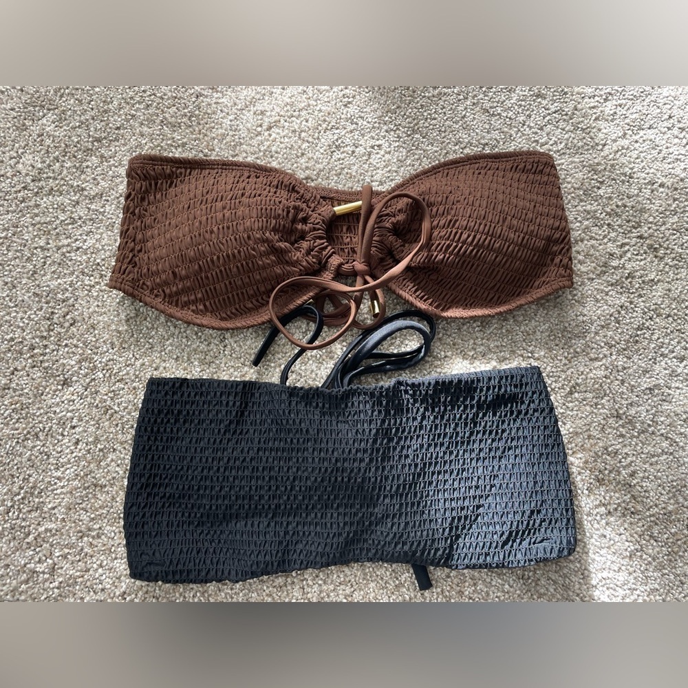 Hollister Brown and Black Bandeau Swim tops set of 2